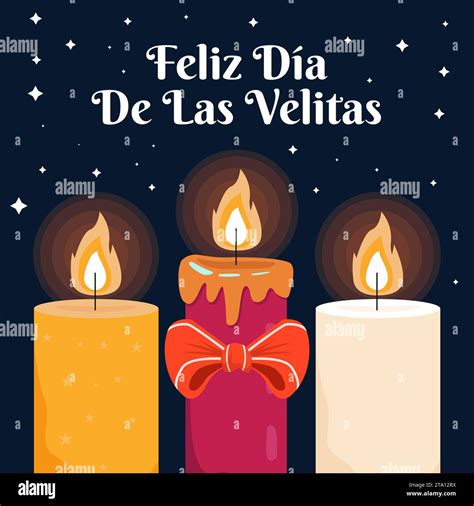 Feliz Dia De Las Velitas illustration with three candles Stock Vector ...