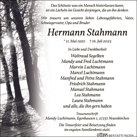 Traueranzeigen Von Hermann Stahmann Trauer Kreiszeitung De