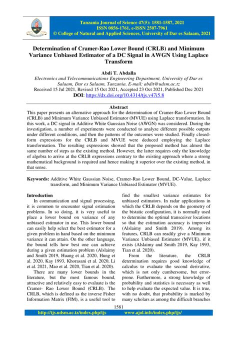 Pdf Determination Of Cramer Rao Lower Bound Crlb And Minimum