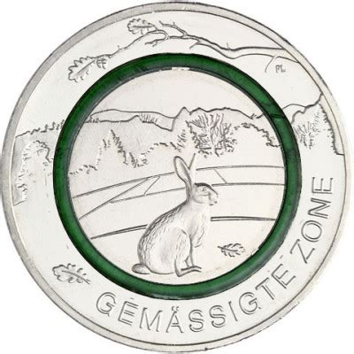 5 Euro Münze 2019 Gemäßigte Zone Polymering Grün Feldhase