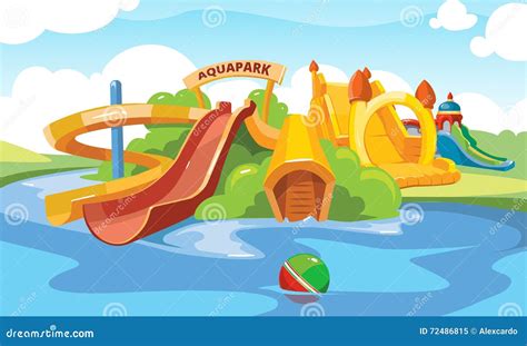 Water Slides in an Aquapark Stock Vector - Illustration of recreation ...