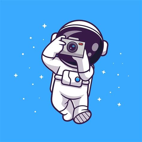 Astronauta lindo que toma la imagen con la cámara en la ilustración del