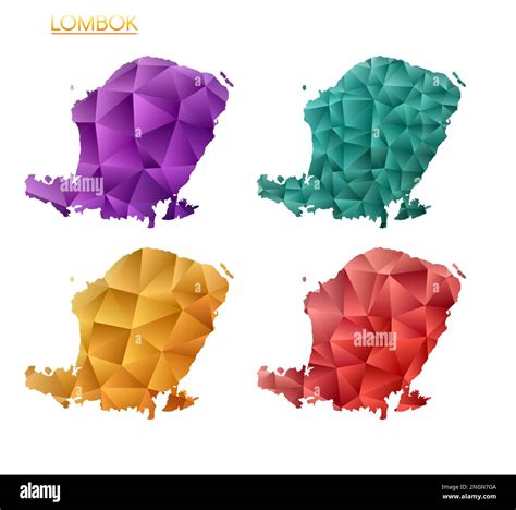 Set Of Vector Polygonal Maps Of Lombok Bright Gradient Map Of Island