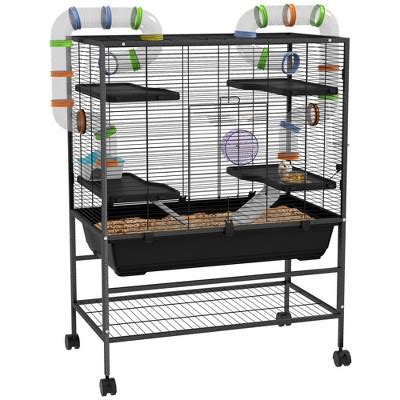 Pawhut 32" Large Hamster Cage On Wheels, Rat Cage For Syrian Hamster, Dwarf Hamster, Gerbils ...