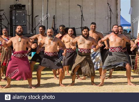 New Zealand Maori Men In Traditional Costume Performing A Haka A Ceremonial Dance And Form Of