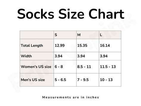 Socks Size Chart, Print on Demand Socks Size Chart, Sublimation Socks ...