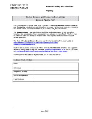 Student Concerns And Complaints Al Stage Doc Template PdfFiller