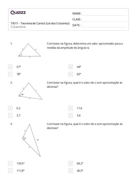 Mais De Planilhas Lei Dos Cossenos No Quizizz Gratuito E Imprim Vel