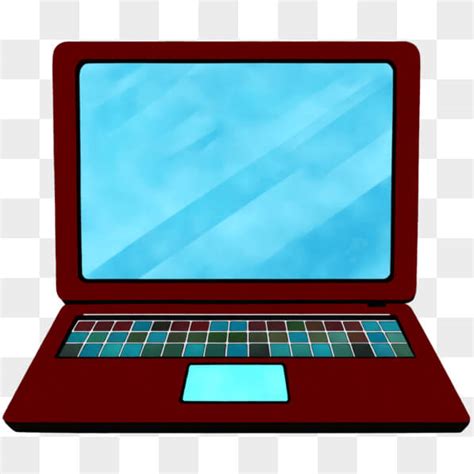 Download Red Laptop Computer With Decorative Blue Squares Png Online