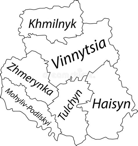 White Tagged Map Of Raions Of The Vinnytsia Oblast Ukraine Stock