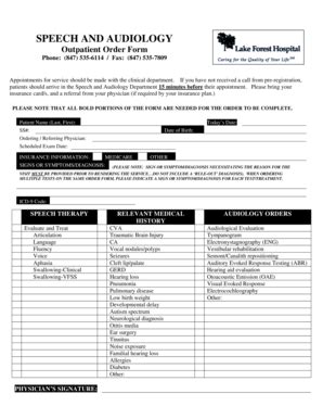 Fillable Online Lfh SPEECH AND AUDIOLOGY Outpatient Order Form Lake