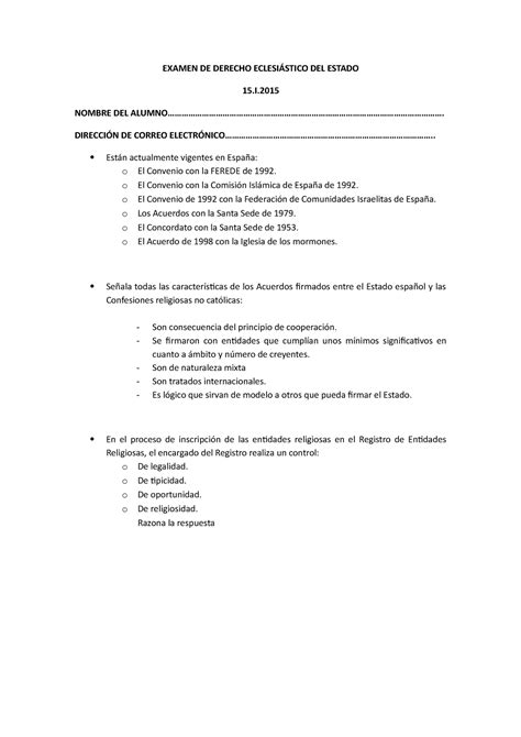 Examen De Derecho Eclesi Stico Del Estad Examen De Derecho