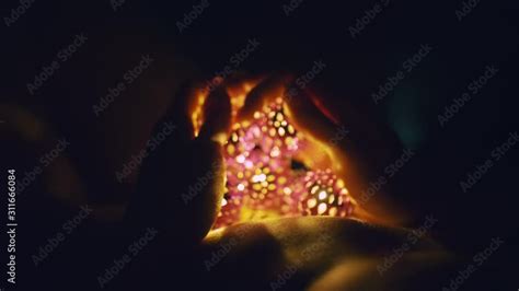 Magic Hot Light From Lanterns Falls On The Woman Eyes The Naked Adult