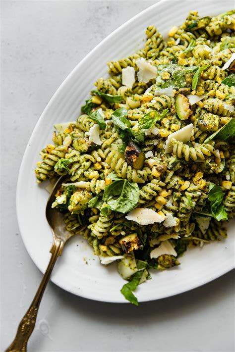 Pistachio Pesto Pasta With Grilled Corn And Zucchini A Beautiful Plate