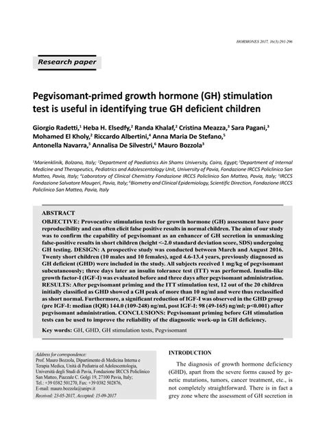 Pdf Pegvisomant Primed Growth Hormone Gh Stimulation Test Is Useful