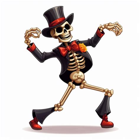 Premium Ai Image Cartoon Skeleton In Top Hat And Tuxedo Dancing With