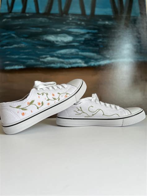 Custom Embroidered Canvas Shoes Floral - Etsy