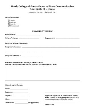 Fillable Online Grady Uga Express Priority Mail Request Form Grady