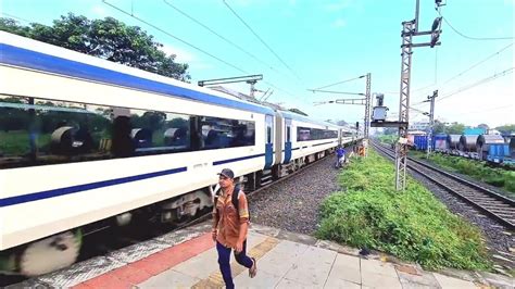 Mumbai Vande Bharat Express Non Stop Full Speed At Boisar Station On