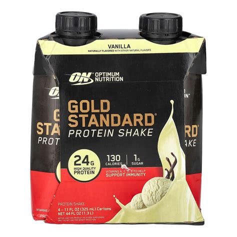 Optimum Nutrition Gold Standard Protein Shake Vanilla 4 Cartons 11 Fl Oz 325 Ml Each