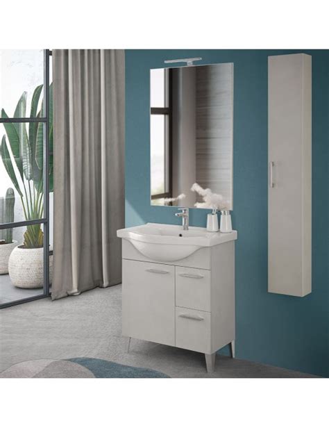 Mobile Bagno A Terra 75 Cm Grigio Calce Con Lavabo E Specchio Moon