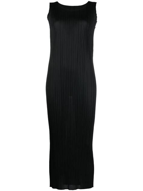 Pleats Please Issey Miyake Sleeveless Pleated Midi Dress Black Farfetch