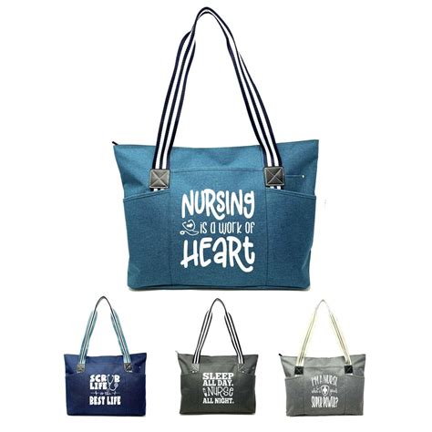 Nursing Is A Work Of Heart Large Zippered Tote Bag With Side Pockets