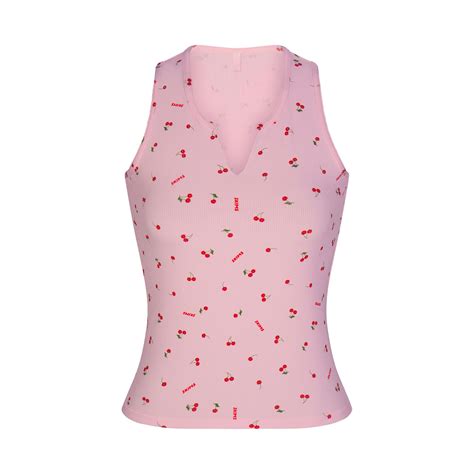 Soft Lounge Split Neck Tank Cherry Blossom Print