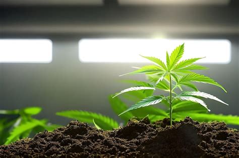 Premium Photo | Young cannabis marijuana plant indoor growing at the soil