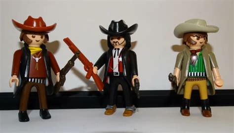 Playmobil Custom Lot Cowboy A Pied Sheriff Equipe Chapeau Etc