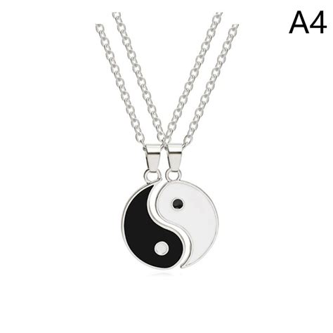 Cheap 2Pcs Tai Chi Yin Yang Couple Bracelets Necklaces Set Pendant