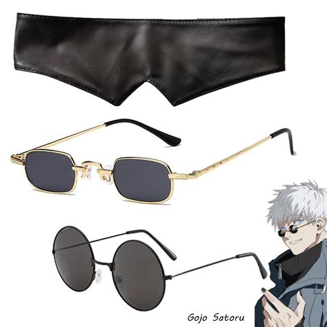 Anime Jujutsu Kaisen Cosplay Gojo Satoru Round Square Sunglasses Retro Glasses Black Unisex