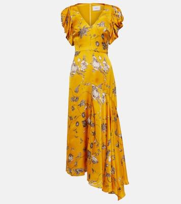 Floral Satin Midi Dress In Yellow Erdem Mytheresa