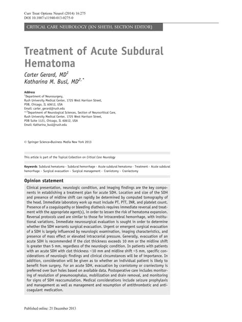 (PDF) Treatment of Acute Subdural Hematoma