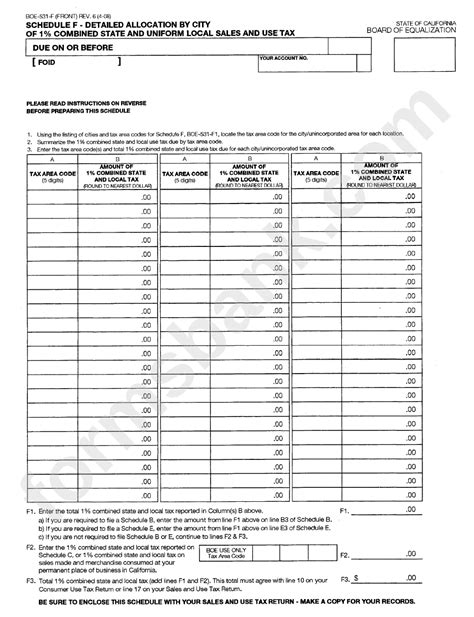 Form Boe F Schedule F Detailed Allocation By City Of