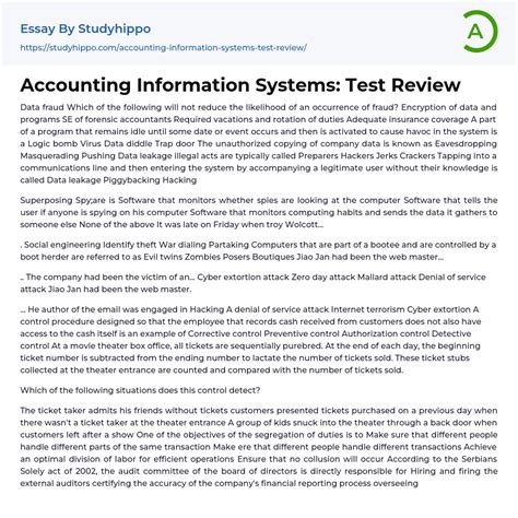 Accounting Information Systems Test Review Essay Example Studyhippo