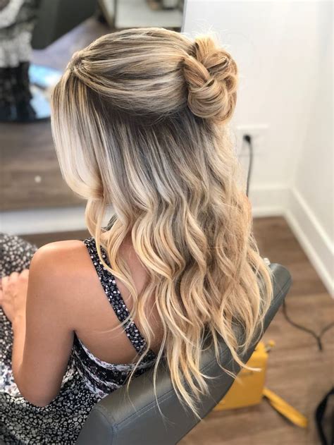 Half Up Half Down Bun With Waves Hairstyle By Goldplaited Bun