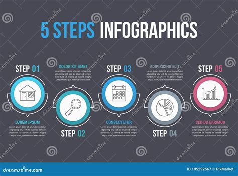 5步infographics 向量例证 插画 包括有 圈子 图形 流程图 选项 进程 图标 105292667