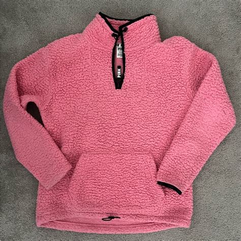 Pink Victorias Secret Tops Victoria Secret Pink Pink Sherpa Quarter Zip Poshmark