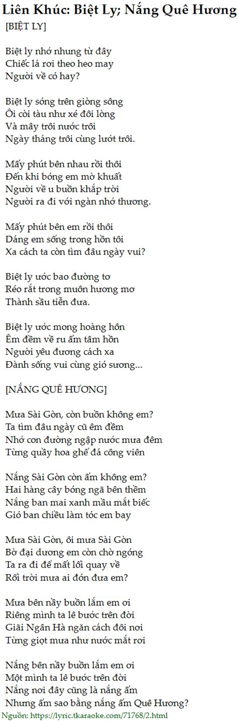 Lien Khuc: Biet Ly; Nang Que Huong [co nhac nghe]