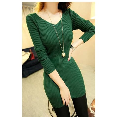 Spritechtm Fashion Sex Women Slim V Neck Backless Knit Long Sleeve Pullover Base Sweater Green