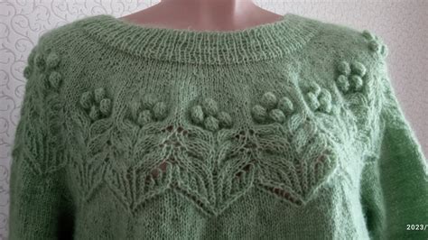 Джемпер круглой кокеткой японским узором спицами - YouTube