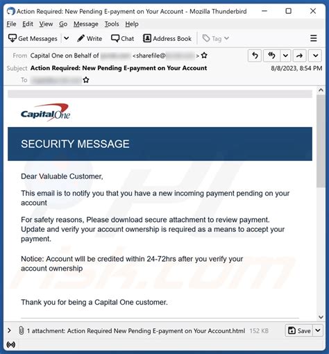 Courriel Arnaque Capital One SECURITY MESSAGE Étapes de suppression