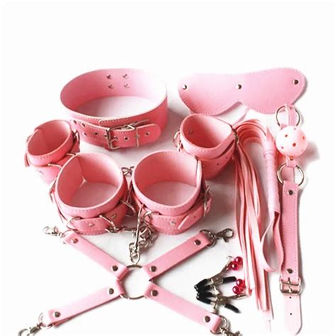 Black Pink Erotic Positioning Bandage 8 Pieces Set Handcuffs For Sex