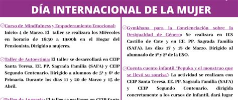 Actividades En Torno Al De Marzo D A Internacional De La Mujer