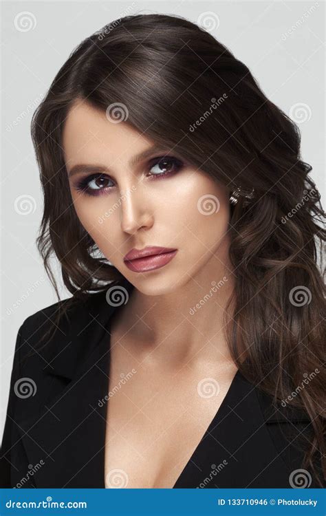 Gorgeous Woman With Perfect Skin And Makeup After Beauty Salon Stock