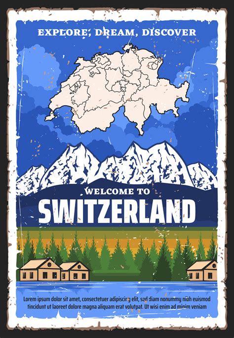 Switzerland travel, Swiss map and Alpine moutains 16544403 Vector Art ...