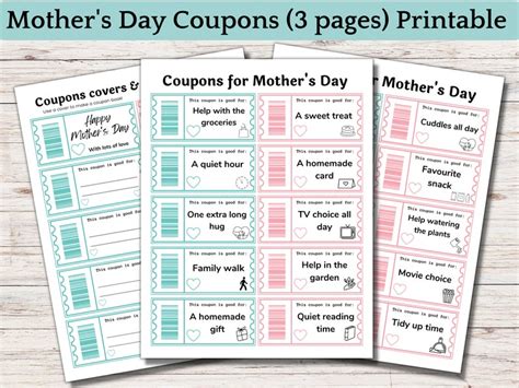 Mothers Day Coupons Printable Mothers Day Coupons From Etsy