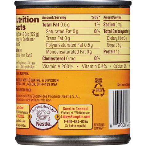 Canned Pumpkin Nutrition Label - Best Label Ideas 2019