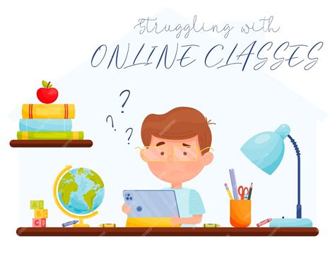 Premium Vector | Struggling with online classes Confused boy during